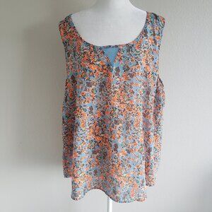 MINE Plus Size 3XL 2XL Floral Sleeveless Blouse Mesh Back Full Back Zip Chiffon